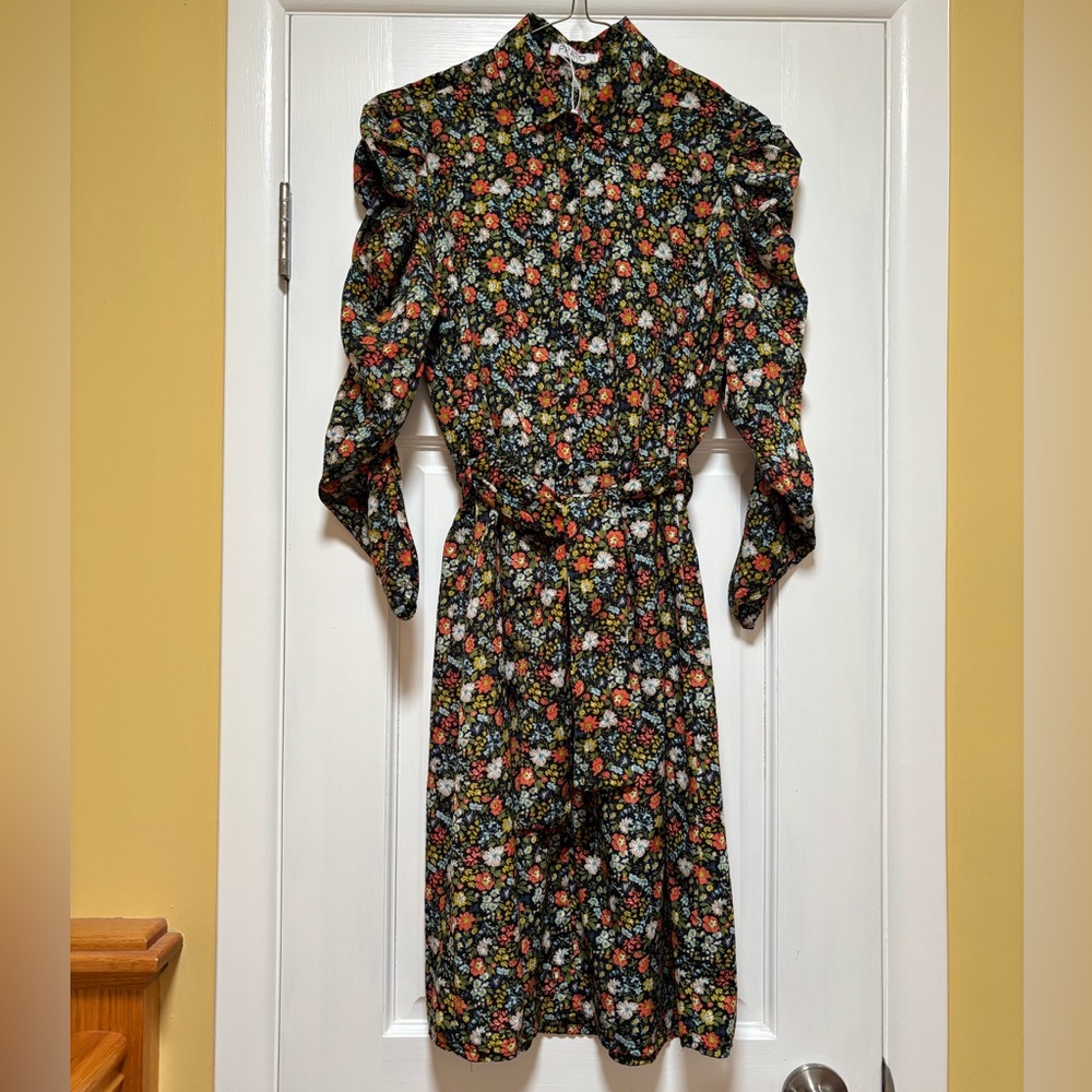 Floral Long Sleeve Dress with Belt - Picture 3 of 11